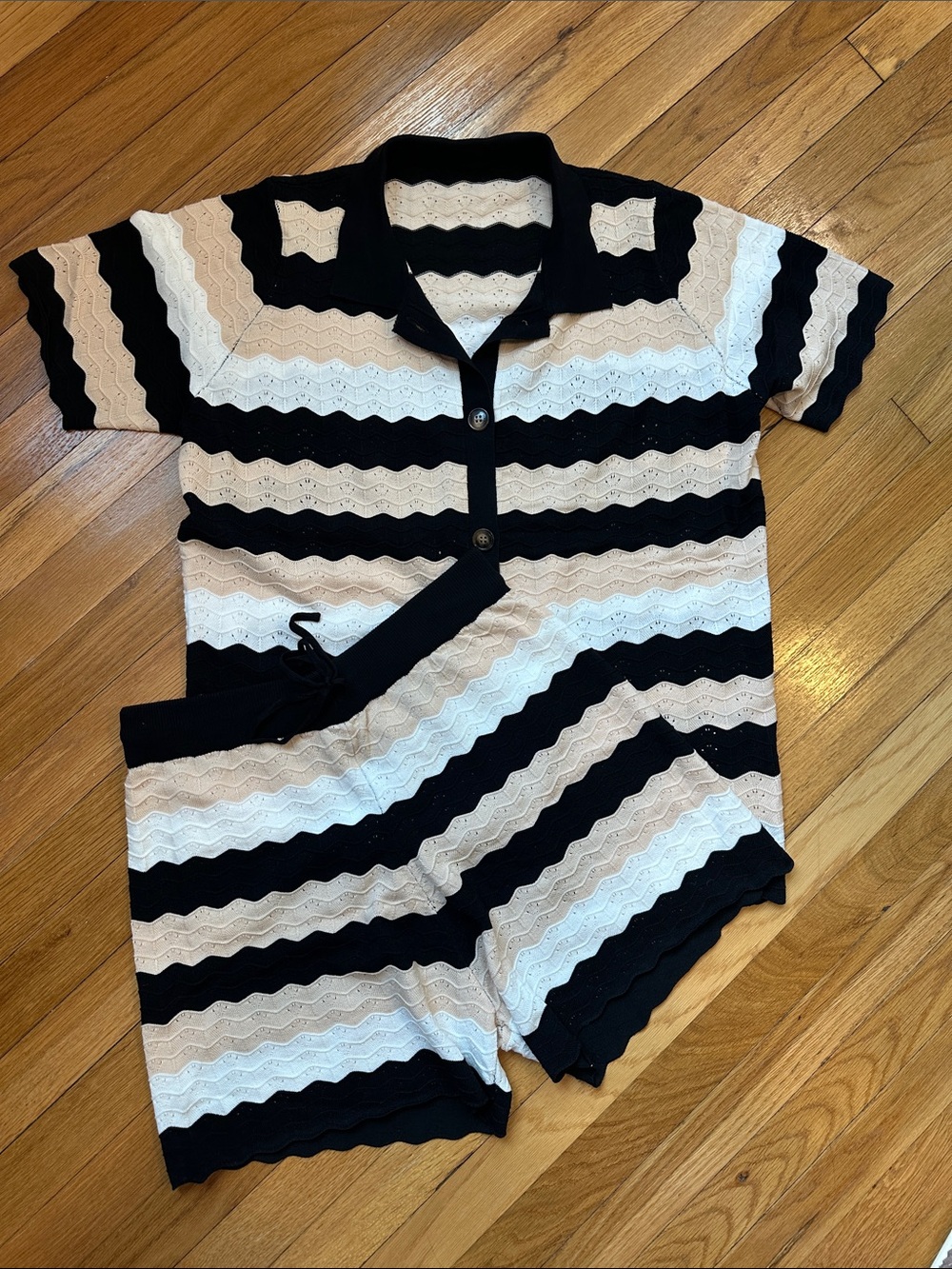 Amazon Women’s Striped Knit Coverup Matching Set in Black, White & Cream
